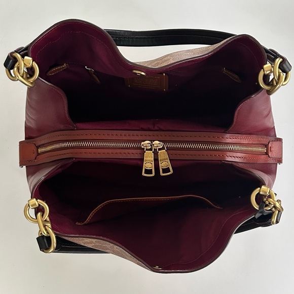 COACH Dalton Bag 31 In Colorblock Signature Canvas & Leather, Tan/Deep Red - Picture 14 of 17